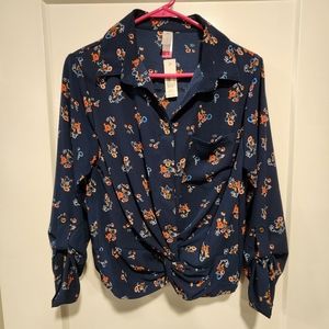 NWT No Boundaries Juniors Floral Top Dark Blue